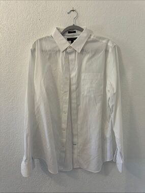 banana republic men's white dress shirt Banana Republic Men's Slim-Fit Wrinkle-Resistant Dress Shirt White Size L